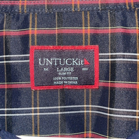 UNTUCKit Mens Navy Plaid L/S Button Down Shirt Large Slim Fit - Picture 2 of 4